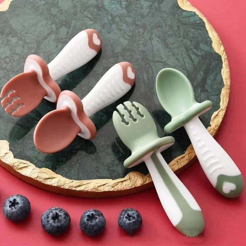 Baby Food Utensils - Baby Spoon Fork Silicone Children's Tableware