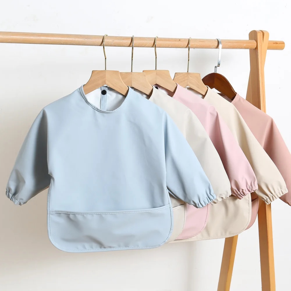 Bib Long Sleeve - Solid Color Baby Feeding Bibs With