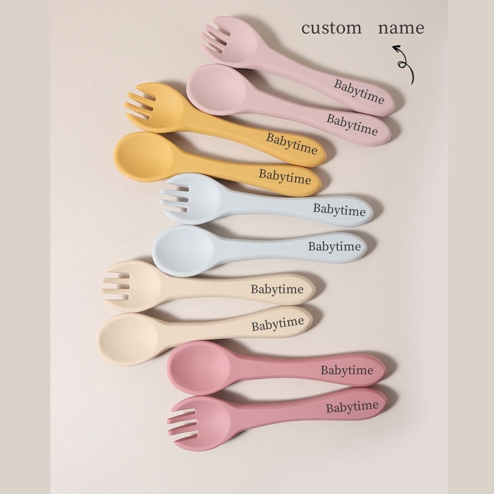 Baby Food Utensils - Custom Name 1 Pair Silicone Spoon