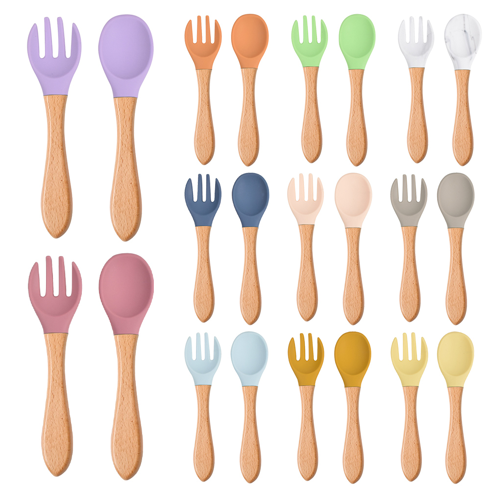 Baby Food Dispensing Spoon - 2Pcs/Set Baby Silicone Spoon Fork with
