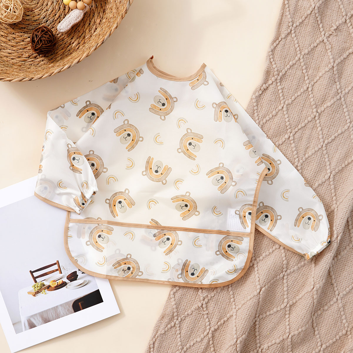 Bib Long Sleeve - Long-Sleeve Baby Bib Machine Washable Quick-Drying
