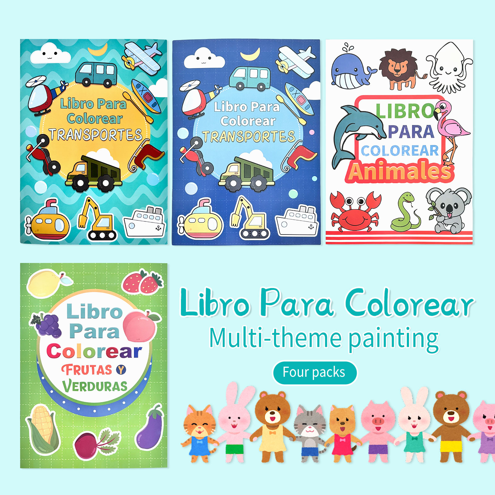 Baby Food Year Old - 4 Pack Spanish Vocabulary Coloring Books