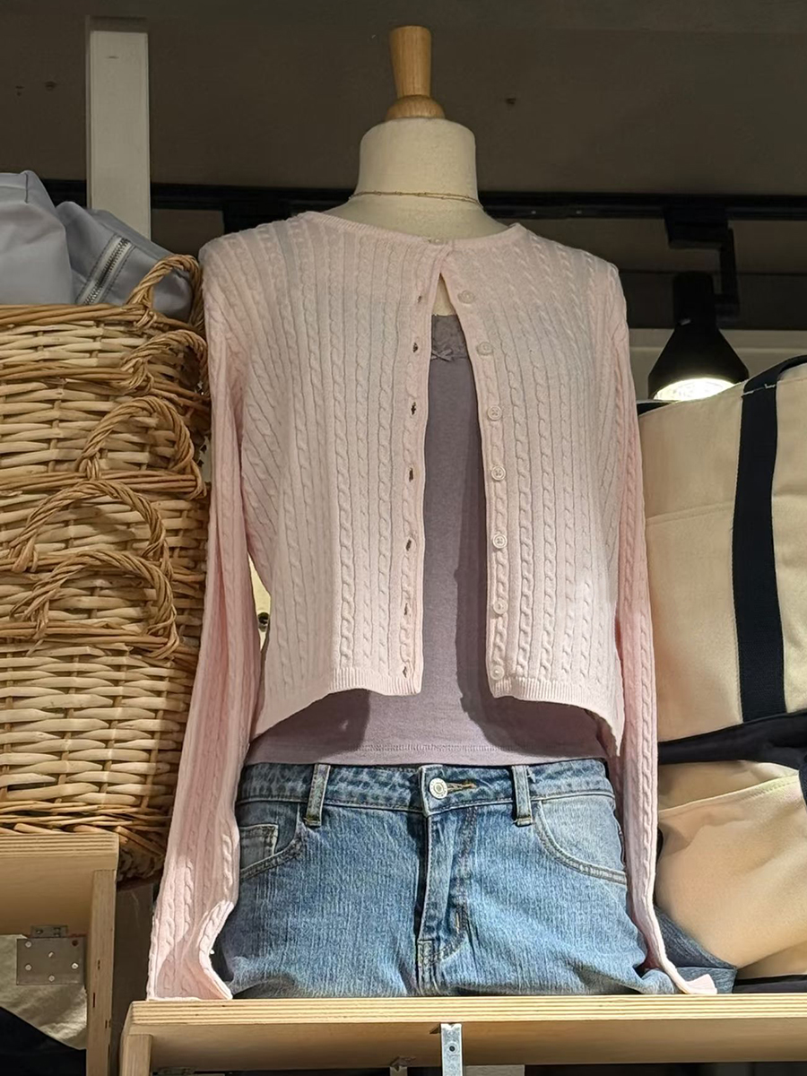 Bib Long Sleeve - Twist Flower Baby Pink Sweater Cardigan