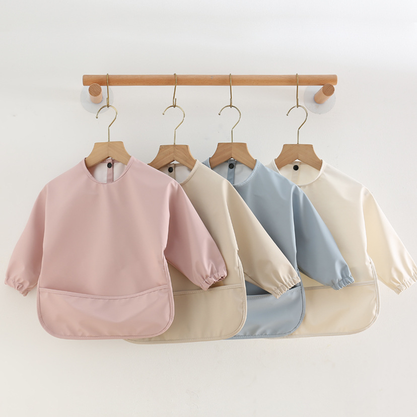 Solid Color Baby Feeding Bibs  - Bib Long Sleeve 评论和价格
