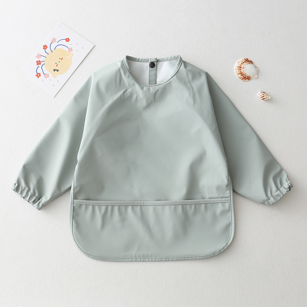 Solid Color Baby Feeding Bibs  - Bib Long Sleeve 评论和价格