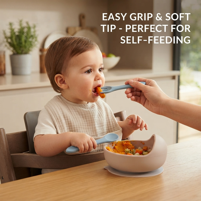 2pcs Silicone Baby Fork Spoon  - Baby Food Dispensing Spoon 评论和价格