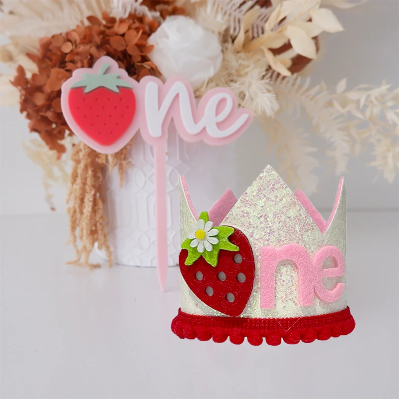 Pink Strawberry Crown Birthday - Baby Food Year Old 评论和价格