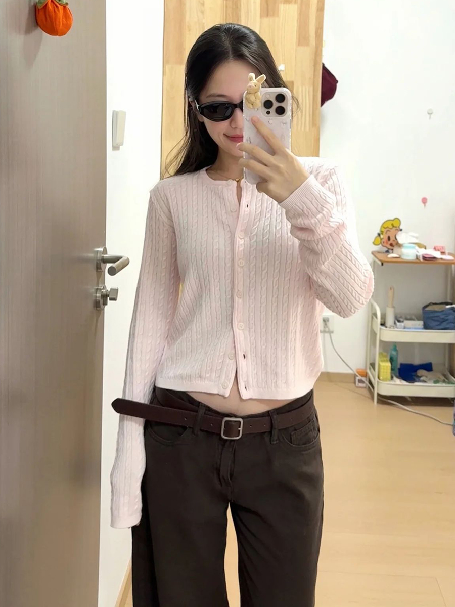 Twist Flower Baby Pink Sweater - Bib Long Sleeve 评论和价格